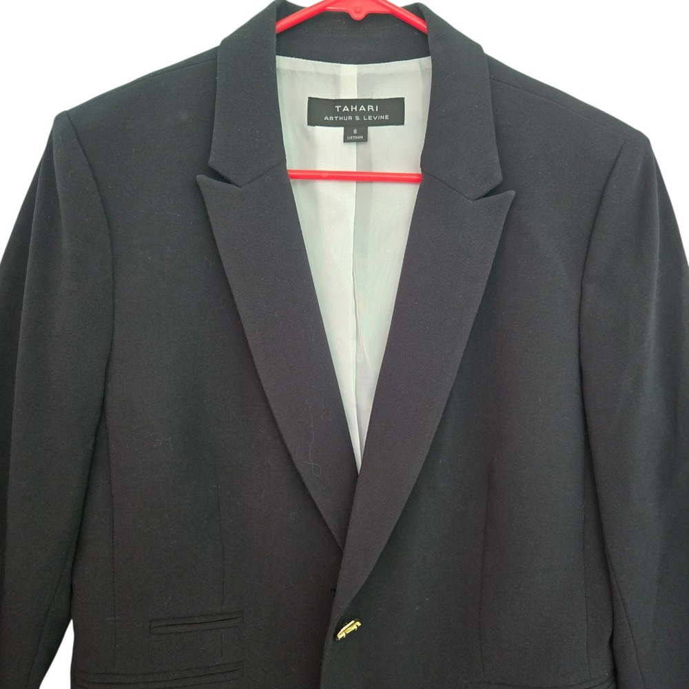 Tahari Arthur S Levine Womens Black Single Button Blazer Career Academia Size 8 - Picture 2 of 10